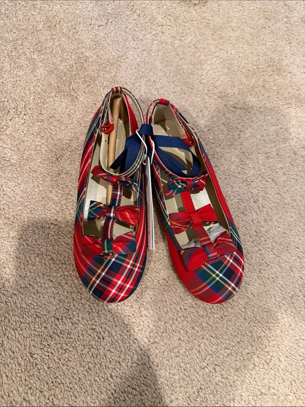 Janie and Jack Red Plaid Mary Jane Flats with Bow